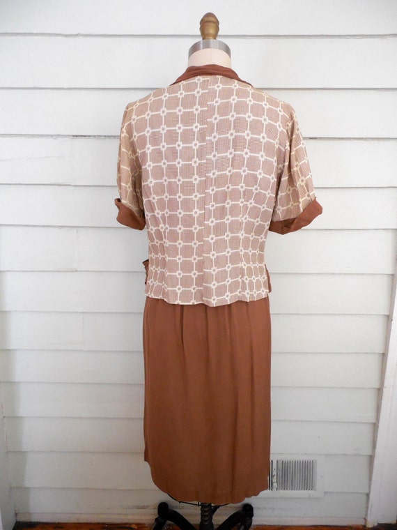 1950s two piece brown and white skirt set / Small… - image 4