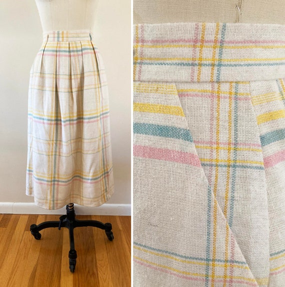 vintage 1970s or 80s plaid wool-blend skirt  / sma