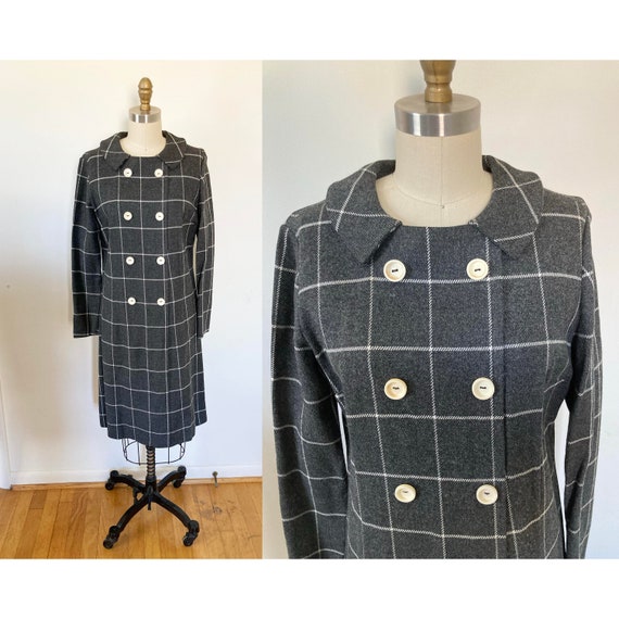 vintage 1960s shift dress / gray plaid dress / me… - image 1