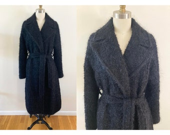 vintage Perry Ellis mohair coat / small to medium women's overcoat / long black mohair coat / designer coat