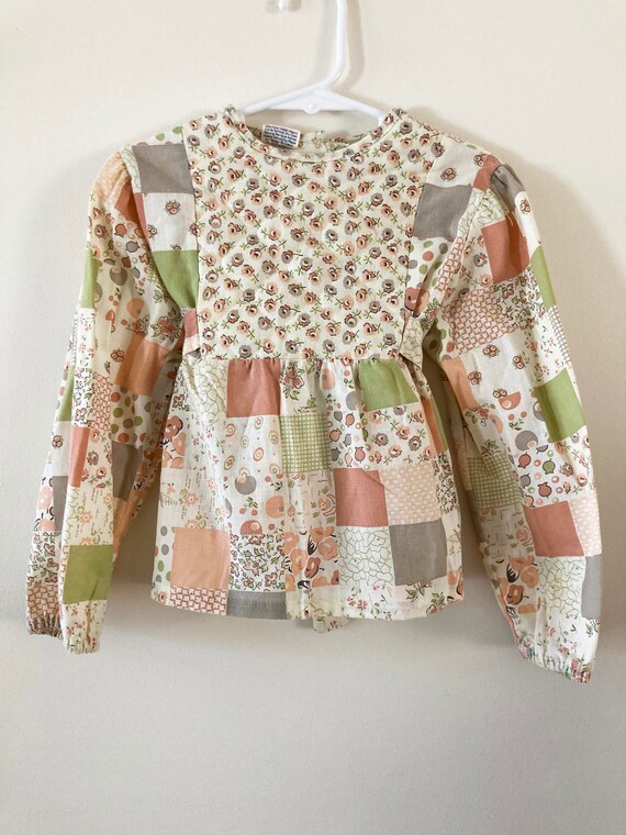 vintage 1970s baby girl blouse / 2T 3T floral tuni