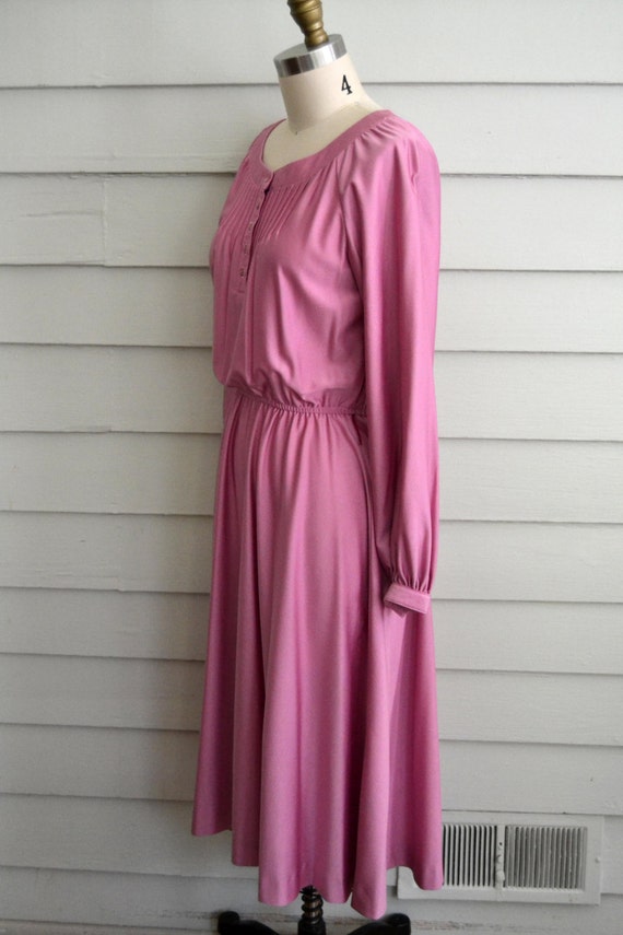 1970s long sleeve pink fit and flare dress / Medi… - image 5
