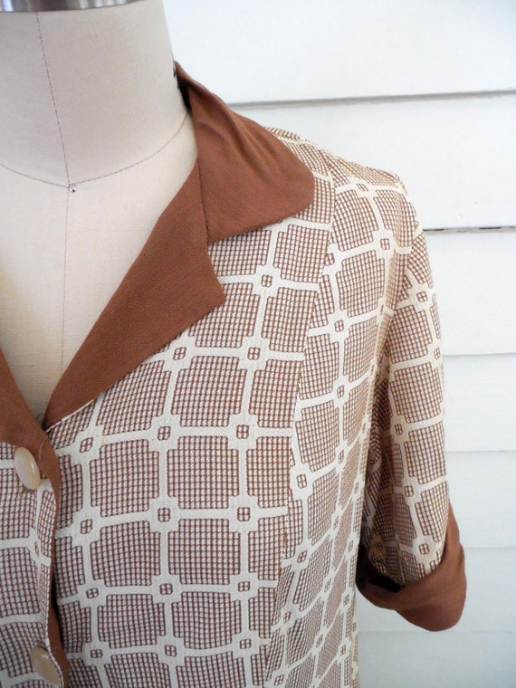 1950s two piece brown and white skirt set / Small… - image 3