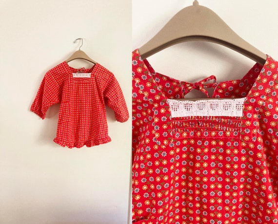 vintage 1970s baby girl blouse / 2T 3T floral tun… - image 1
