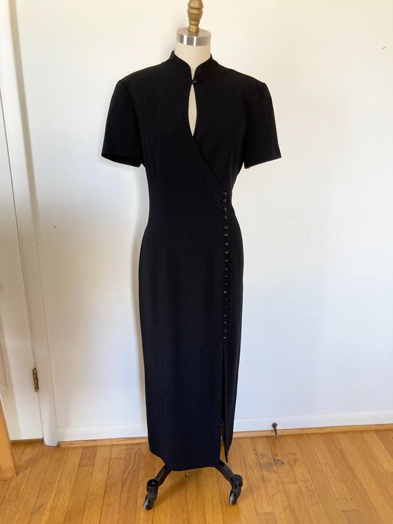 vintage 1990s liz claiborne black dress / long bl… - image 2