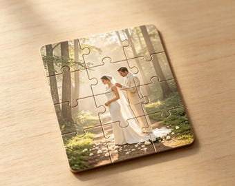 Custom Photo Puzzle, Mini Wooden Pocket Jigsaw, Tiny Keepsake Gift for Wedding Anniversary Couple Favor