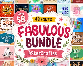 Pacote com 48 fontes manuscritas fofas em SVG | Fontes para Cricut e Silhouette | Uso comercial | Download digital AStarCraftss