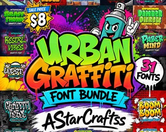 Pacote de fontes de grafite urbano em SVG | Pacote de fontes de grafite estilo rua | Letras de tinta spray hip hop | Fontes para Cricut Design