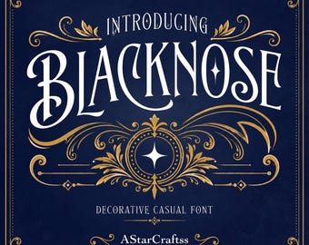 Fonte decorativa Blacknose | Pacote de fontes tipográficas vintage e elegantes | Fonte serifada retrô de luxo | Fonte para Cricut e Silhouette