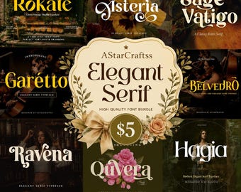 Pacote de fontes serifadas elegantes | 8 fontes vintage de luxo (download digital)