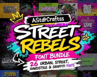 Pacote de Fontes Street Rebels Graffiti | 26 Fontes Urbanas e Estilo Manual | Coleção de Tipografias Graffiti | Fontes Hip Hop | Uso Comercial