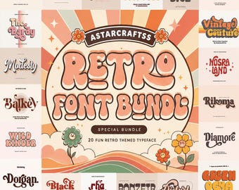 Pacote de Fontes Retrô em SVG | Coleção com 20 Fontes Incríveis dos Anos 70 | Pacote de Tipografia Vintage para Exibição | Tipografia Boho Hippie | Uso para Cricut e Comercial