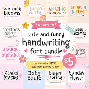 Cute & Funny Handwriting Font Bundle | 40 Playful Fonts for Cricut, Silhouette, Sublimation, SVG, PNG, Teacher Designs