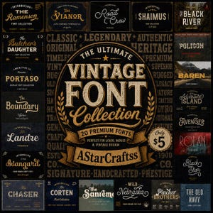 Vintage Font Bundle Collection SVG | Retro Serif Script Display Fonts | Commercial Use Typography Pack | Logo Branding Cricut Design