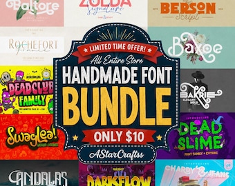 Pacote de fontes artesanais em SVG | Mais de 100 fontes premium em estilo script, serif, display e vintage | Pacote de fontes para Cricut | Coleção de tipografia para uso comercial