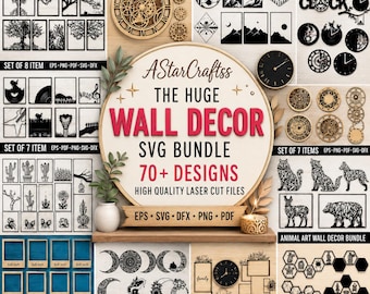 Pacote enorme de arquivos SVG para decoração de parede | Mais de 70 arquivos para corte a laser | Pacote de arquivos SVG para arte de parede | Arquivos DXF para CNC | SVG para Glowforge | Desenhos de decoração de parede em madeira