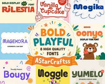 Pacote de fontes divertidas e ousadas | Coleção de fontes fofas para crianças | Pacote de tipografia de desenho animado divertido | Fontes retrô com efeito de bolhas | Compatível com Cricut e Canva