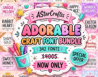 Pacote com 342 fontes adoráveis para artesanato | Fontes fofas para Cricut, pacote de fontes manuscritas, fontes para sublimação, fontes SVG, uso comercial