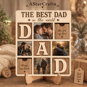 Personalized Dad Photo Frame SVG | Father's Day Wooden Photo Collage Laser Cut File | Best Dad Ever Gift | Custom Dad Picture Frame