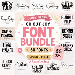 Cricut JoyフォントバンドルSVG｜かわいいスクリプト＆セリフフォント50種類｜手書き風フォントパック｜Cricut Design Spaceフォント｜昇華プリント＆クラフトフォント