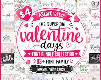 Pacote de Fontes para o Dia dos Namorados | Mais de 83 fontes manuscritas e cursivas românticas | Coleção de fontes de amor | Pacote de fontes SVG para Cricut e Silhouette