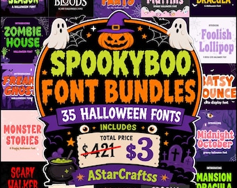 Pacote de Fontes Assustadoras de Halloween | Pacote com 35 Fontes de Halloween | Fontes de Terror, Coleção de Fontes Assustadoras, Fonte de Abóbora, Fonte de Bruxa, Fonte de Fantasma, Cricut