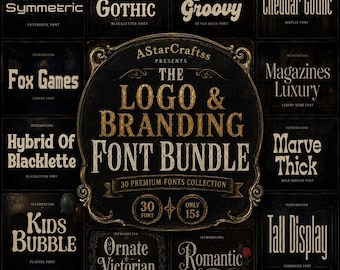 Pacote de fontes para logotipo e identidade visual | Coleção de tipografia vintage | Fontes góticas serifadas retrô | Download digital para uso comercial |