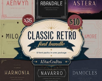 Pacote de fontes clássicas retrô vintage em SVG | 8 fontes premium vintage para exibição | Pacote de fontes serifadas de estilo antigo | Fontes para Cricut | Fonte para logotipo e identidade visual