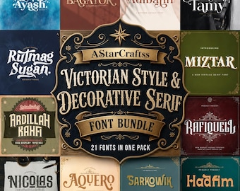 Pacote de fontes serifadas decorativas vitorianas em SVG | Coleção de fontes vintage para exibição | Fontes retrô para casamento | Fontes elegantes para identidade visual | Cricut