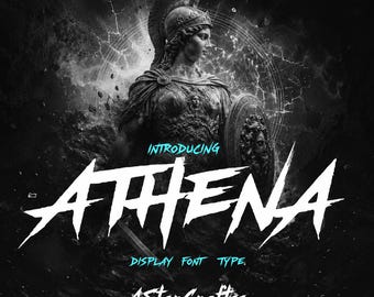 Fonte Athena Display | Tipografia Sharp Brush, Jogos, Logotipo de Esports, Grafite (Download Digital)