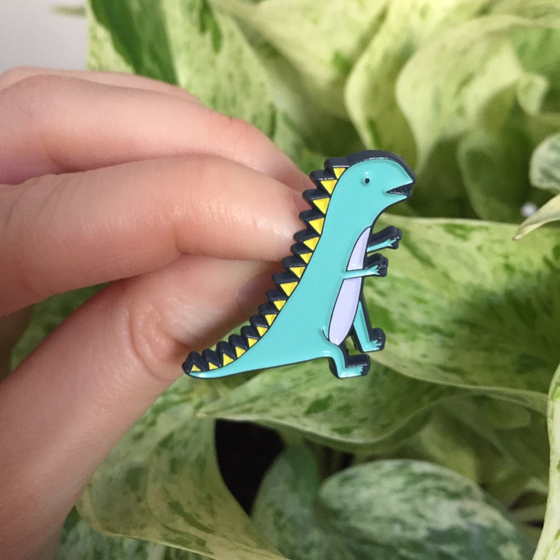 Teal Dinosaur Enamel Pin / Dinosaur Enamel Pin Illustrated | Etsy