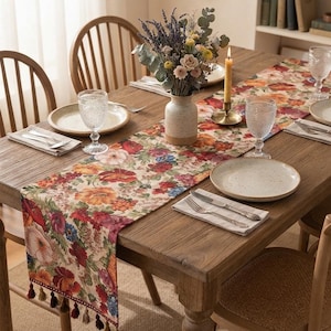 Boho Farmhouse Table Runner Jacquard Woven Fringe Coffee Table Decor
