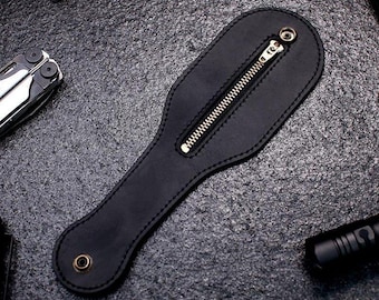 Personalized Genuine Leather Paddle, Zipper Detail, Custom Engraved Accessory