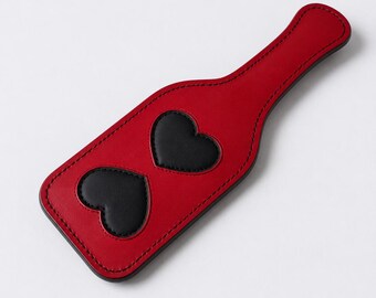 Handmade Black & Red Genuine Leather Spanking Paddle, Premium Leather Paddle, Heart Design, Artisan Leather Gift for Adults