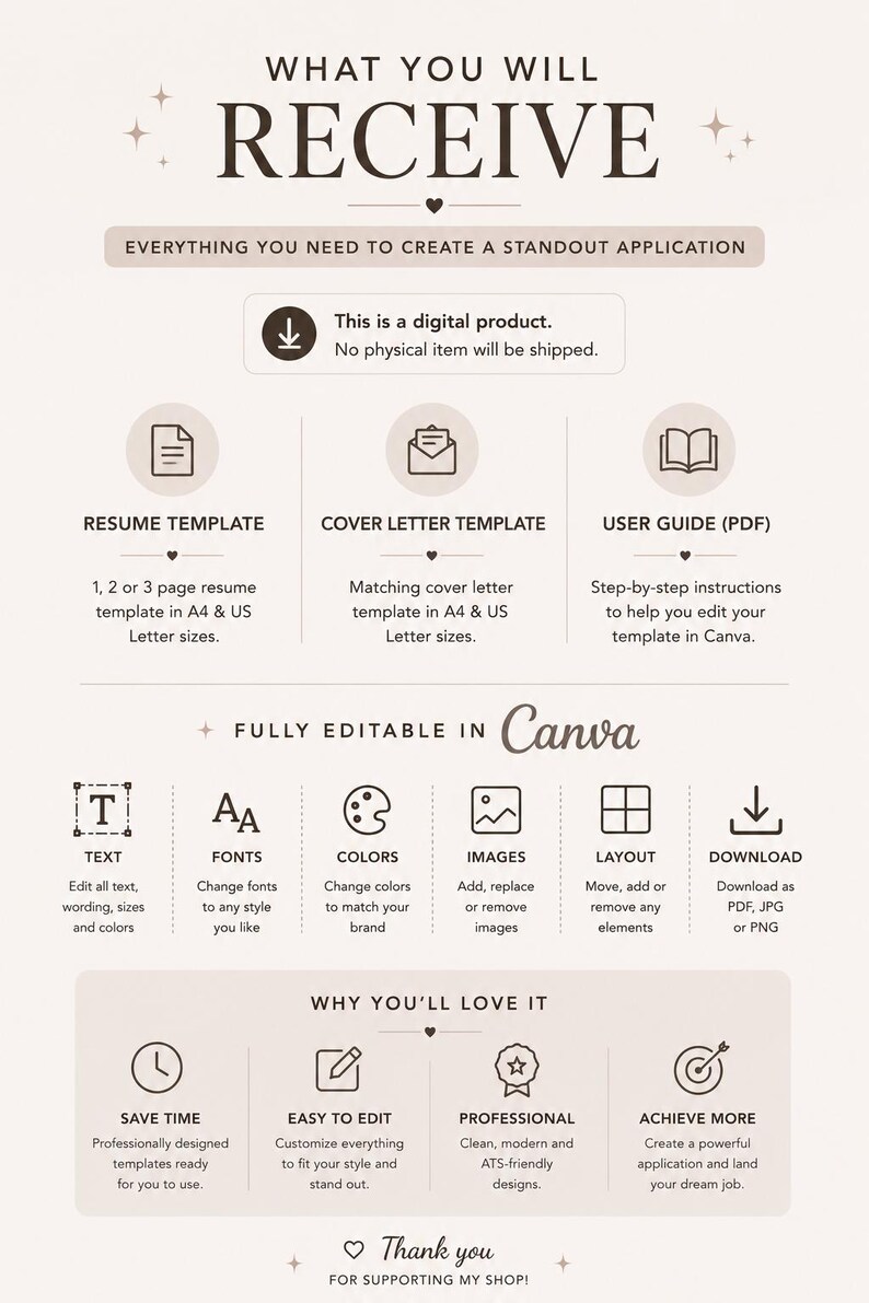 ATS Friendly Resume Template Canva CV, Professional Job Application ...