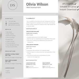 Web Developer Resume Template for Canva | Software Engineer CV Design | Clean Tech Resume for Front End, Back End, Full Stack Developer