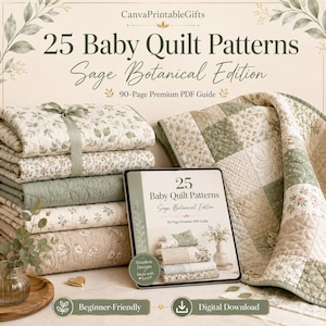 25 Baby Quilt Patterns PDF, Easy Beginner Patchwork Quilts, Stroller Quilt, Play Mat and Baby Blanket Sewing Guide