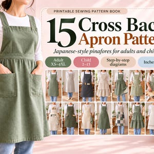 15 Cross Back Apron Patterns PDF, Adult & Child Pinafore Sewing Bundle, Japanese Apron Guide