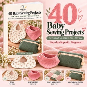 40 proyectos de costura para bebé PDF, baberos, muselinas, colcha, cambiador, regalo recién nacido hecho a mano, guía en inglés