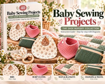 40 Baby Sewing Projects PDF Guide, Baby Bib Burp Cloth Blanket Sewing Tutorials, Beginner Handmade Baby Gift Ideas, Instant Download