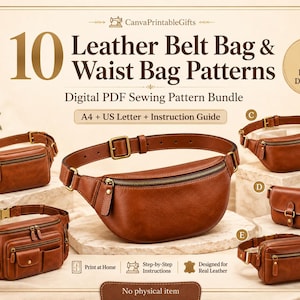 10 Leather Belt Bag Patterns PDF, Waist Bag Sewing Pattern Bundle, Fanny Pack Pattern, Hip Bag, Belt Pouch, Digital Download