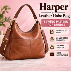 Leather Hobo Bag Pattern PDF, Shoulder Bag Sewing Pattern, Leather Bag Pattern, A4 US Letter Printable Digital Download