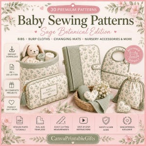 30 Baby Sewing Patterns PDF, Newborn Sewing Pattern Bundle, Baby Bibs, Burp Cloths, Changing Mats, Nursery Accessories