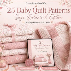 25 Baby Quilt Patterns PDF, Easy Beginner Patchwork Quilts, Stroller Quilt, Play Mat and Baby Blanket Sewing Guide