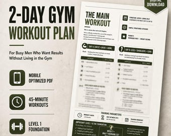 Fitness workout plan for Men by LegioForce | 2-Day Gym Plan PDF | 45-Minute Workouts | Beginner Strength Training Program | Digital Download