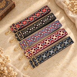 Wide Jacquard Bag Strap, Adjustable Crossbody Purse Replacement, Colorful Woven Pattern, 5cm