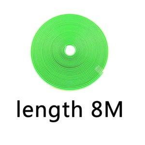 Puede incluir: Una tira enrollada de color verde ne&oacute;n brillante con forma circular y un peque&ntilde;o orificio central. El texto length 8M est&aacute; impreso en negro debajo de la bobina, indicando una longitud total de 8 metros para este art&iacute;culo en la imagen.