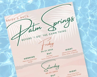 Convite/Roteiro para Despedida de Solteira em Palm Springs | Modelo Digital e Impresso para Download Canva 5x7