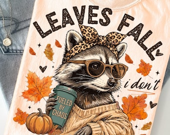 Grappige herfstwasbeer, png | Vallende bladeren I Don't Know Graphic | Leuke sublimatie herfstshirt | Digitale download wasbeer retro herfst
