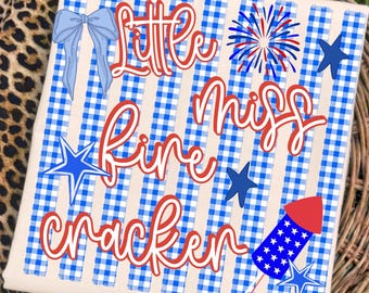 Kinderen 4 juli png, kleine juffrouw vuurwerk rood-wit en blauw ontwerp, patriottische retro meisje sublimatie download